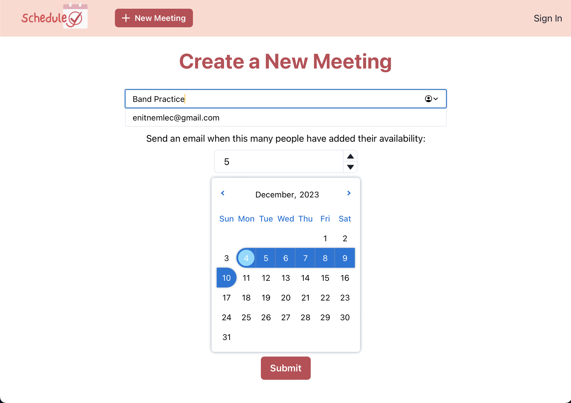 Create new meeting