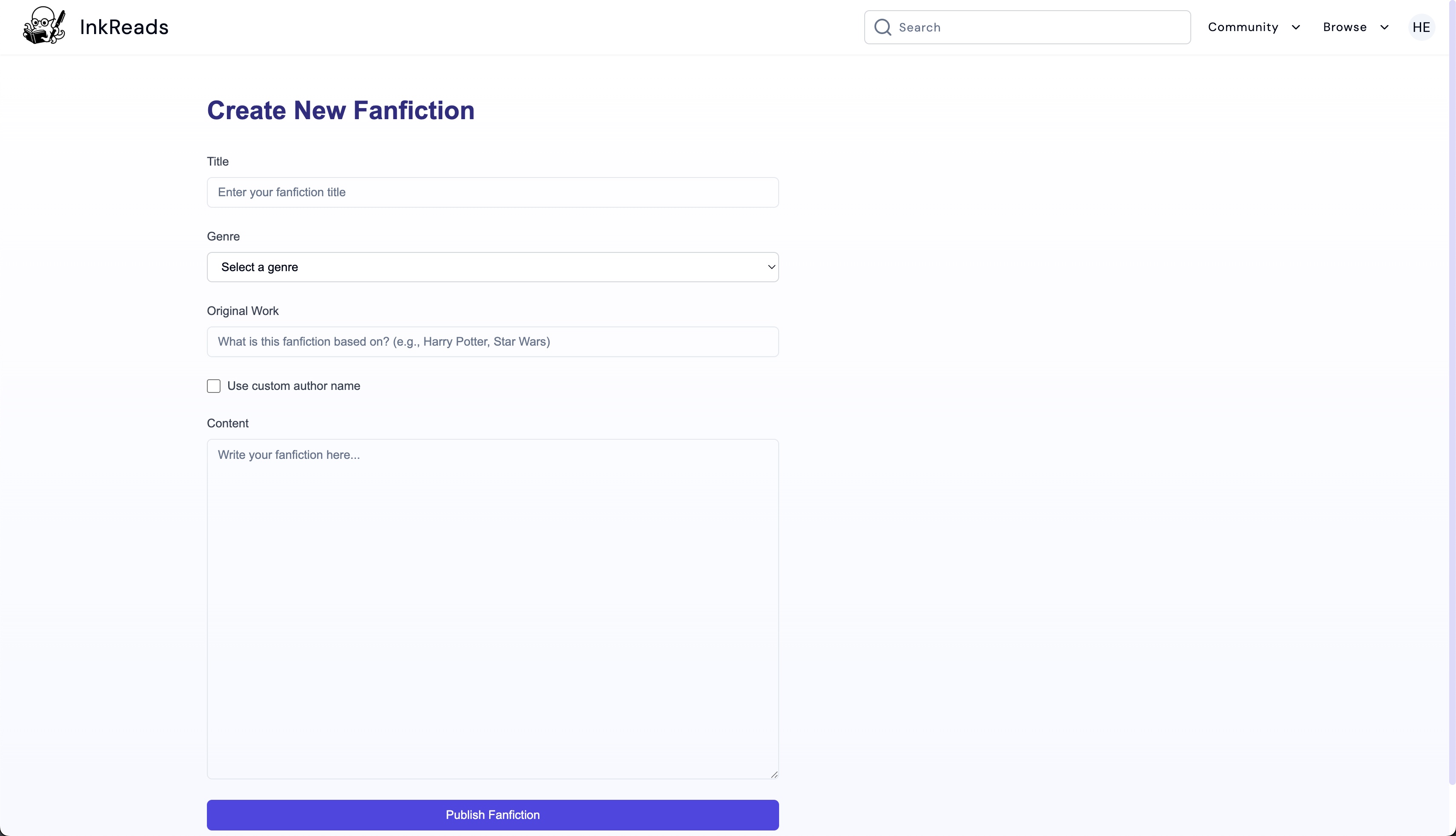 Create Fic Page