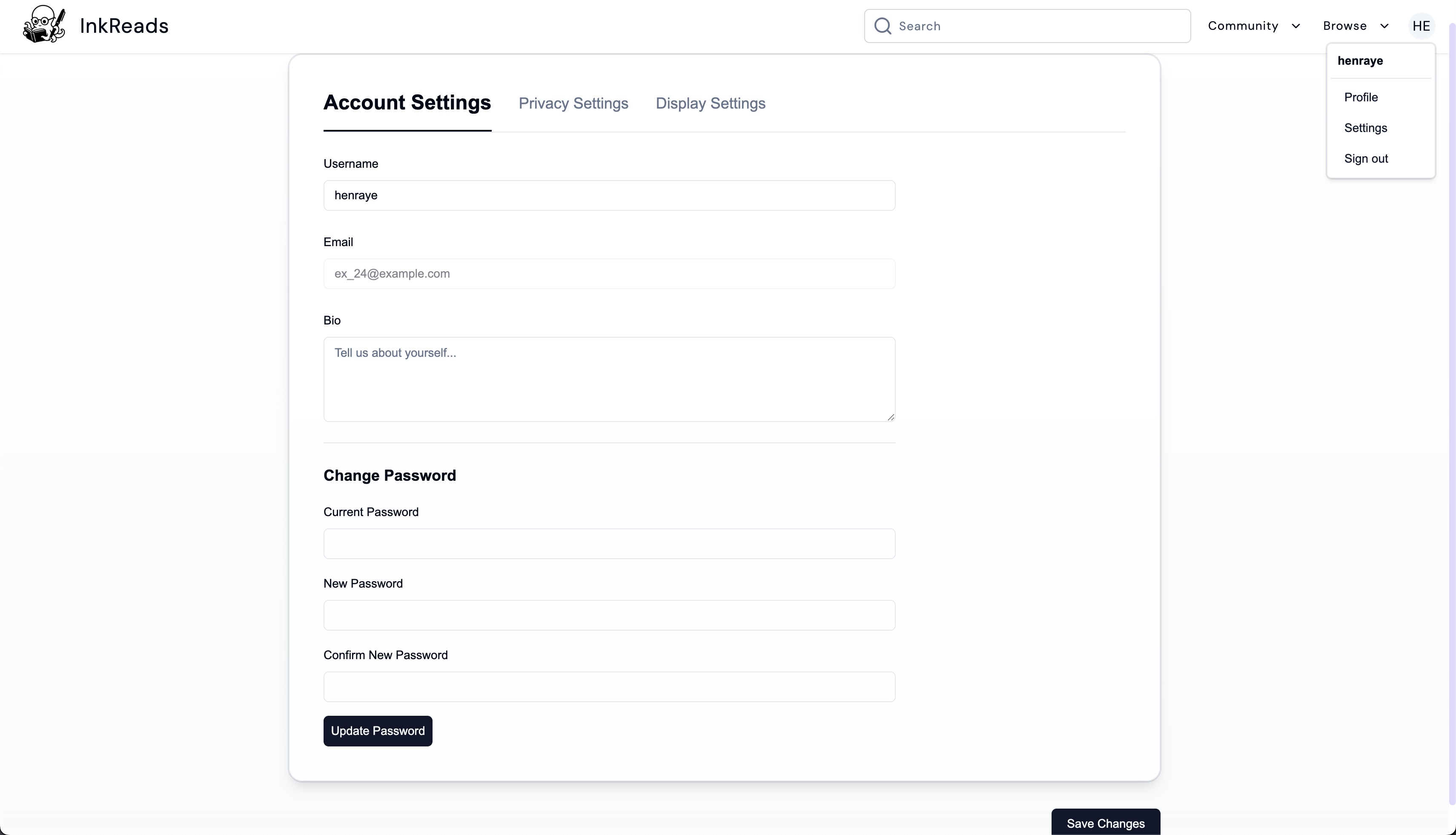 Settings Page