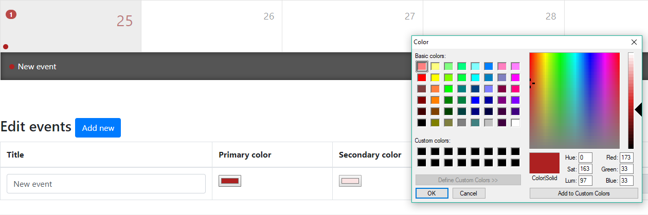 Create Events with Custom Colors